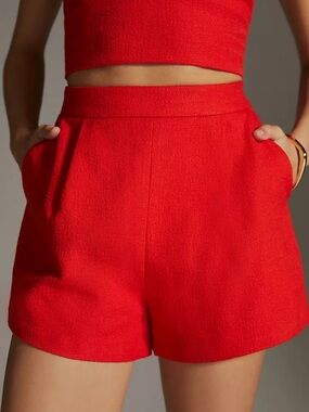 Anthropologie High-Waist Red Textured Shorts